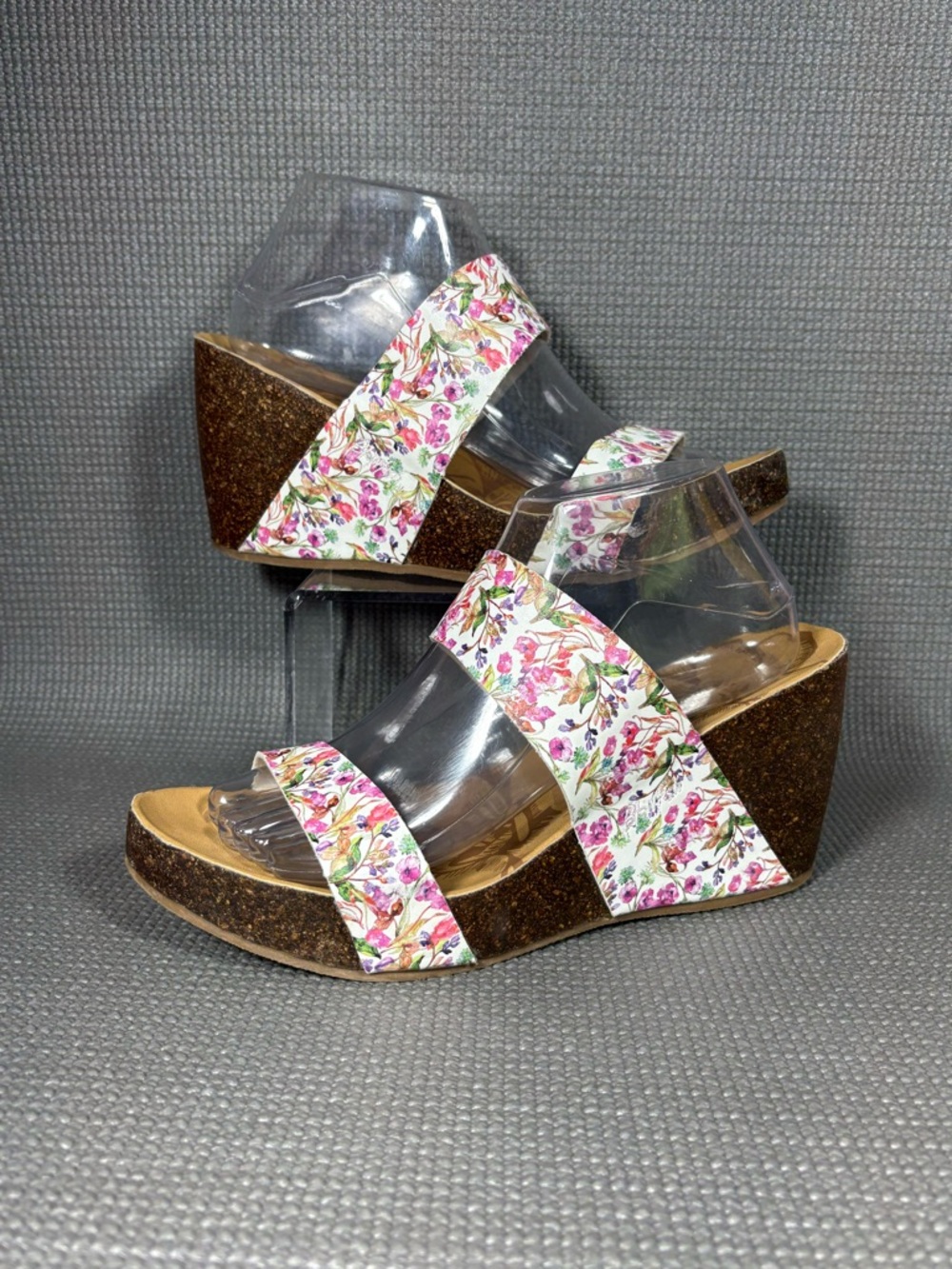 Blowfish Malibu Hiri Multicolor Floral 2 Strap Cork Wedge Platform Sandals SZ 10